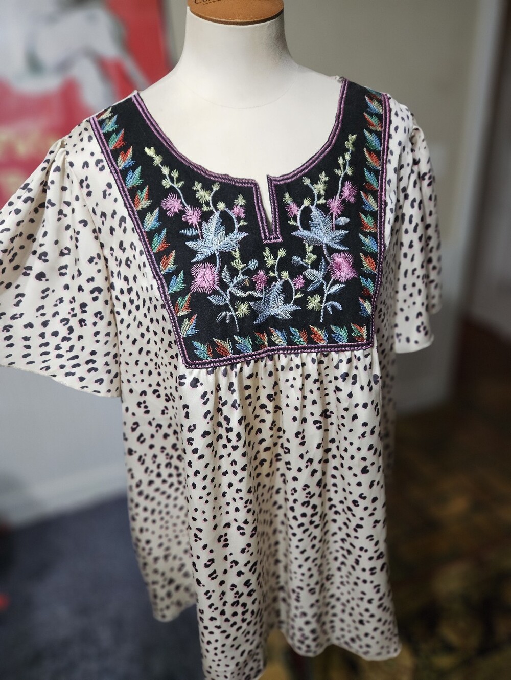 Chicsoul Leopard Print Boho Embroider Top 1X